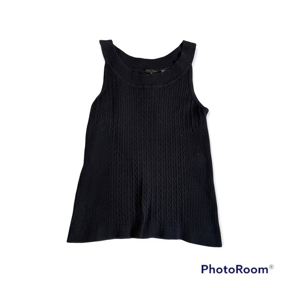 JEANNE PIERRE Sweater Vest Tank Cable Knit Thick Black Cotton Large Pretty Scoop - Picture 1 of 4